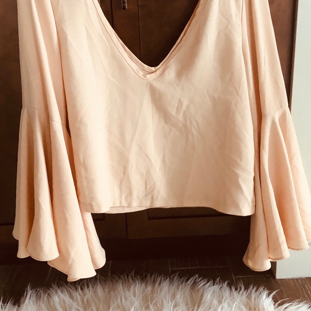 V Neck Puff Sleeve Pullover Blouse Shirt Chiffon